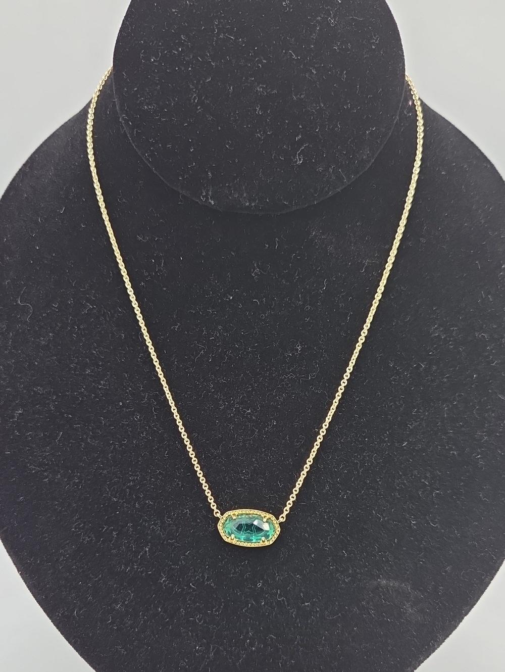Kendra Scott Gold Necklace with Green Oval Stone